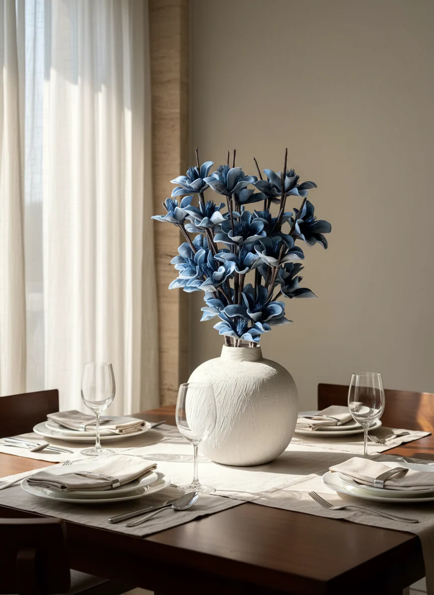 Artificial Lily Magnolia Flower Stem - Blue Ombre (One Stem) - Image 2