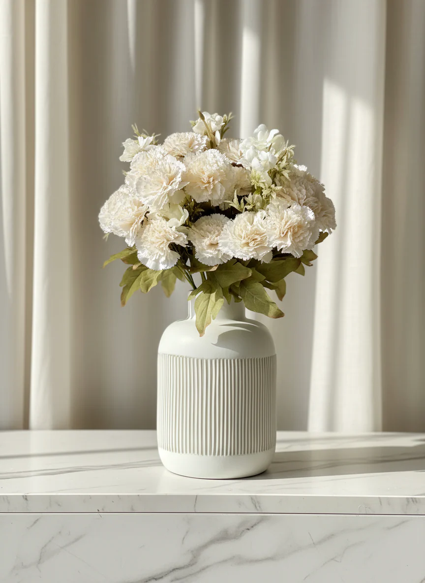 Artificial White Carnation Flower - (Set of 2)