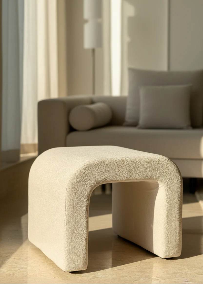 Cascade Curved White Pouffe - Image 4