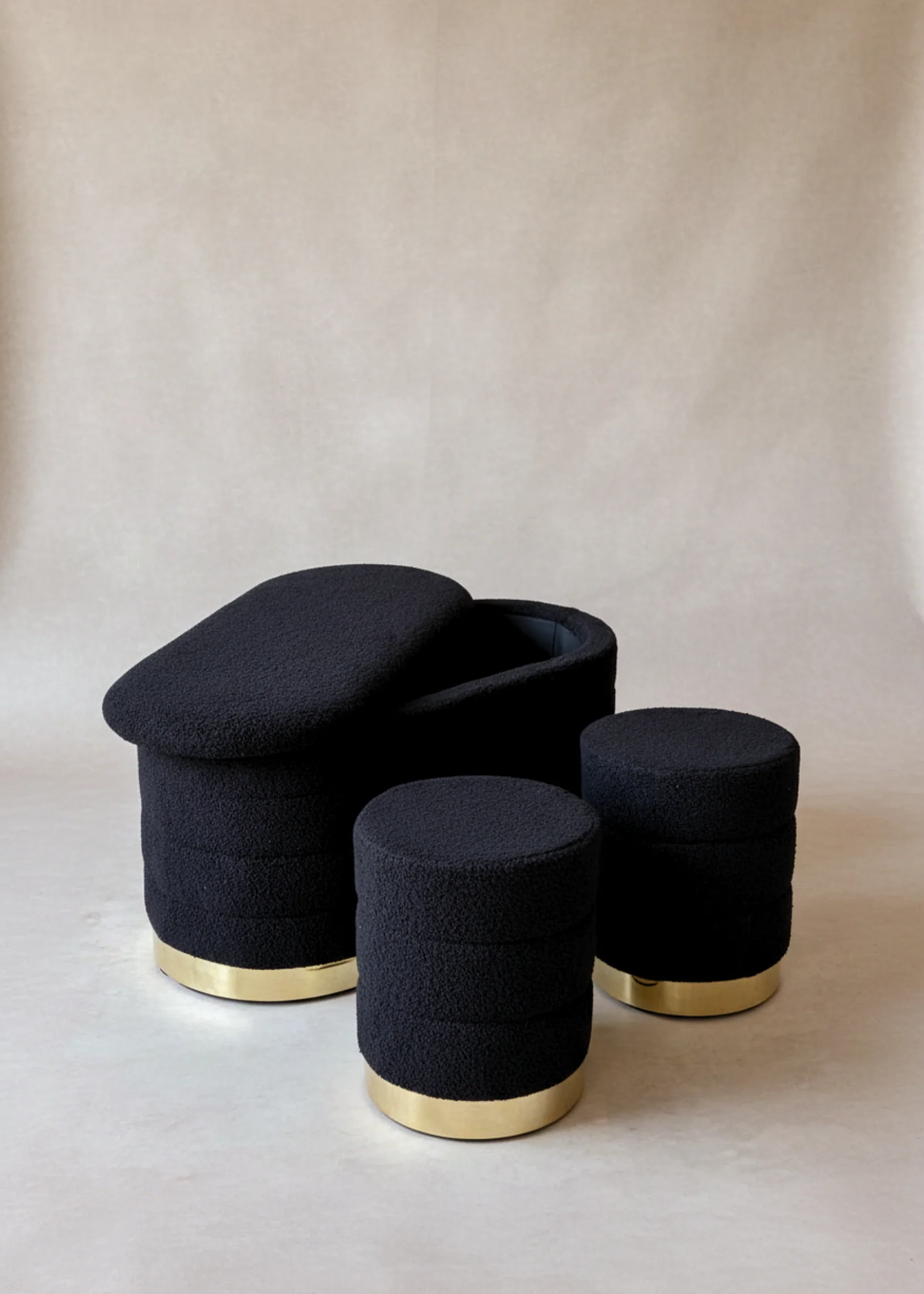 Cloud Boucle Storage Pouffe Set - Black - Image 4