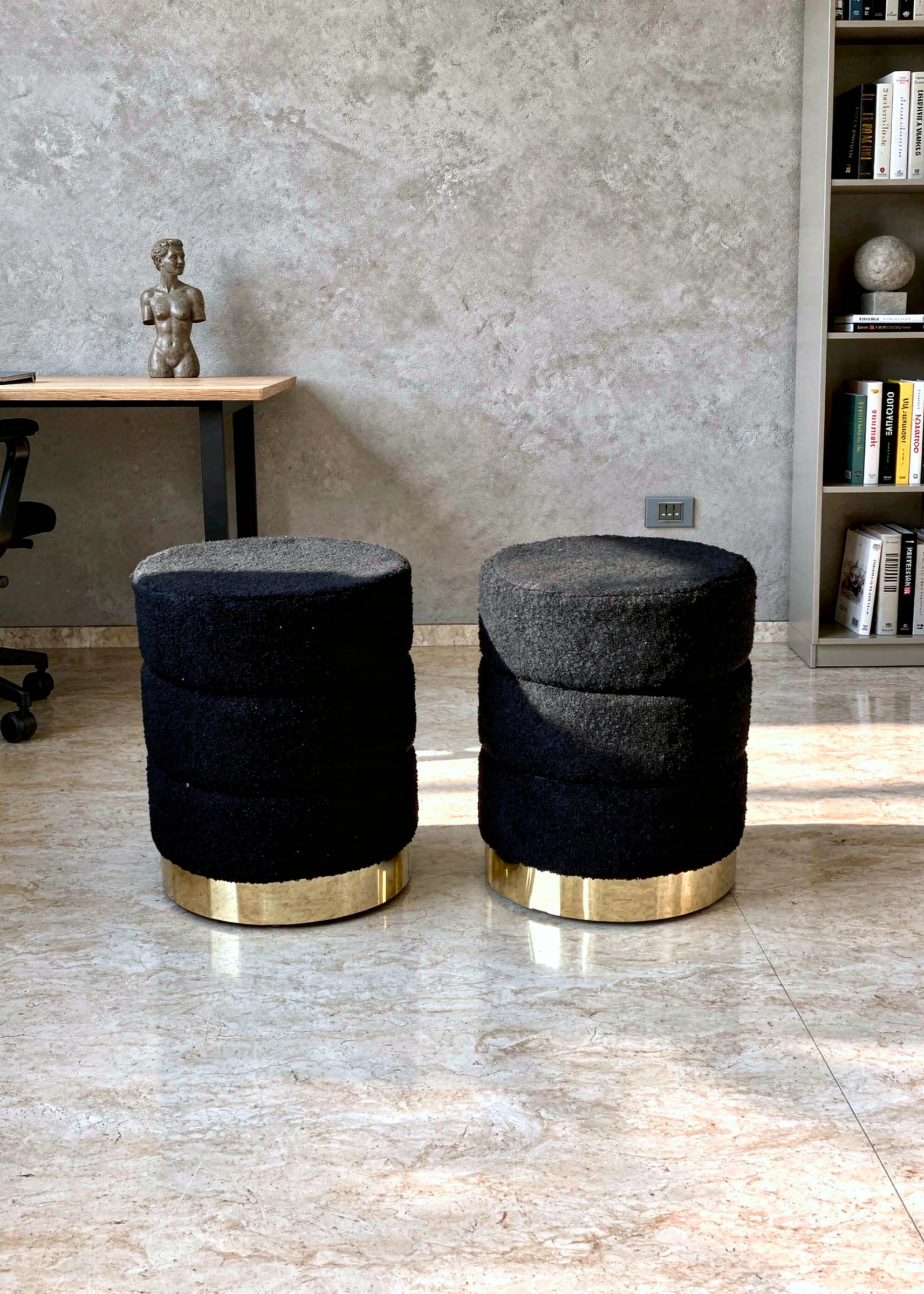 Cloud Boucle Storage Pouffe Set - Black - Image 6