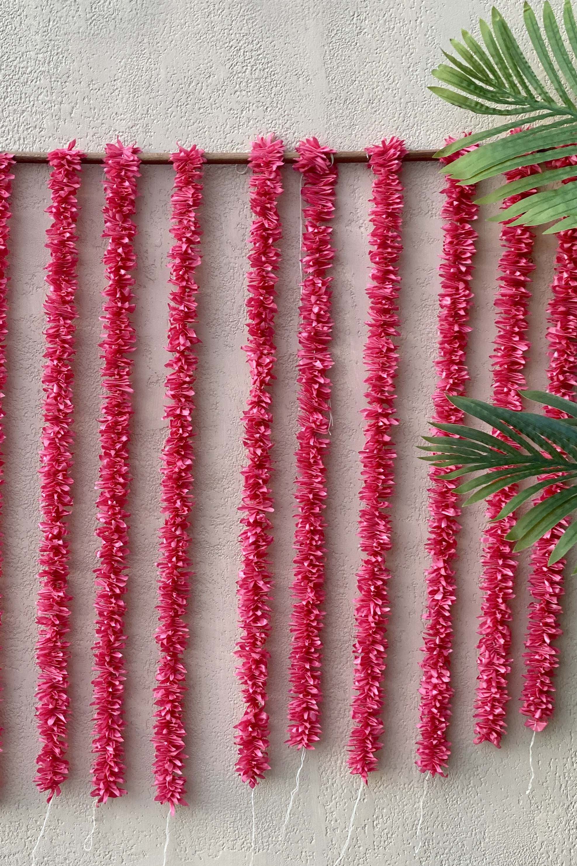 Decorative Artificial Pink Gajra - Set Of 12 (3 Feet) - Image 7