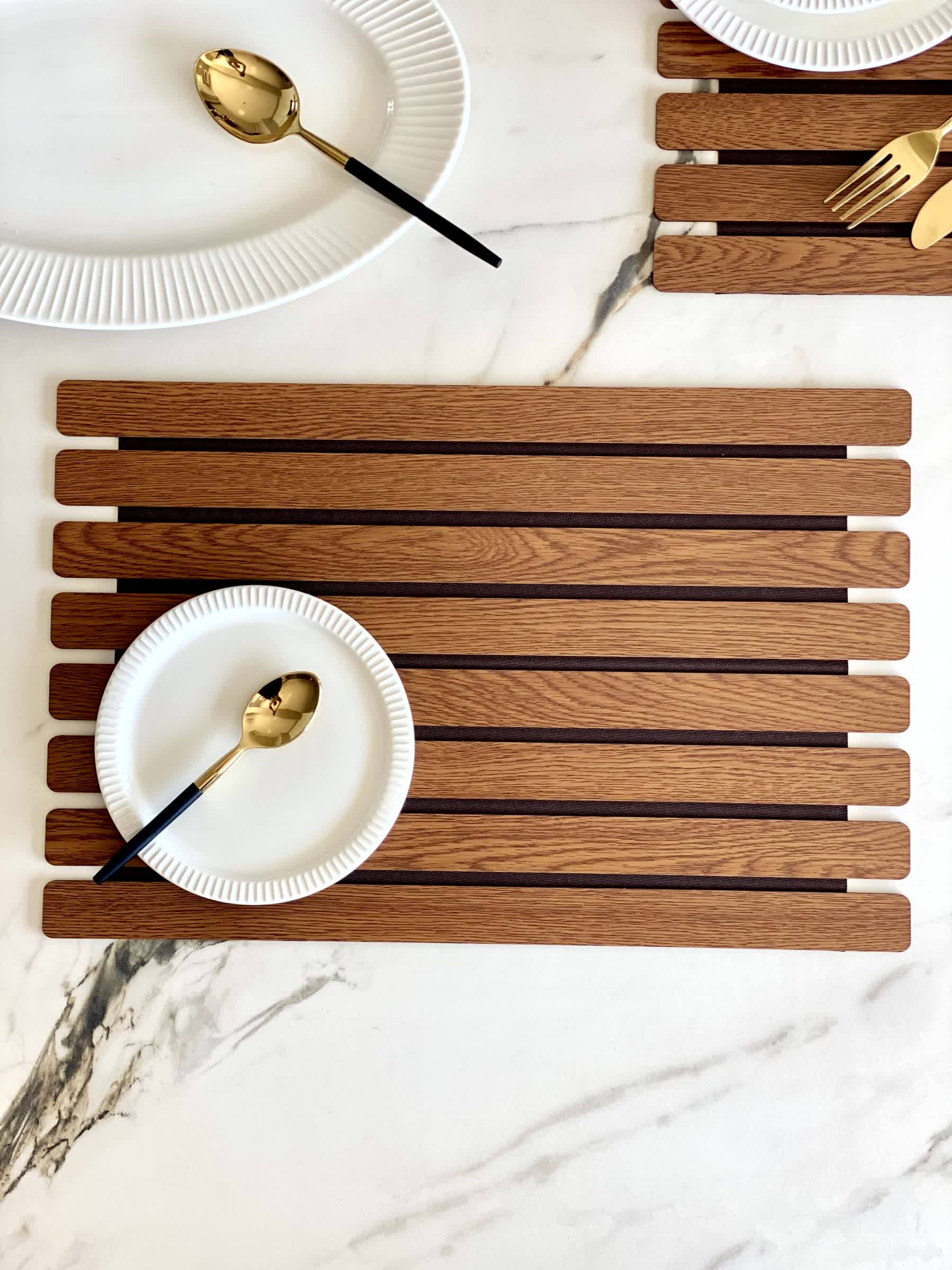 Elm Foldable Table Mats (Set of 2) - Brown - Image 2
