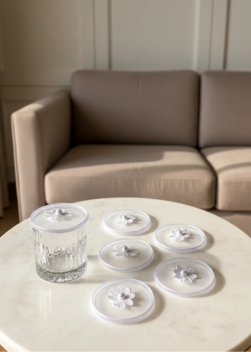 White Mesh Glass Cover - (Set Of 6) - Image 4