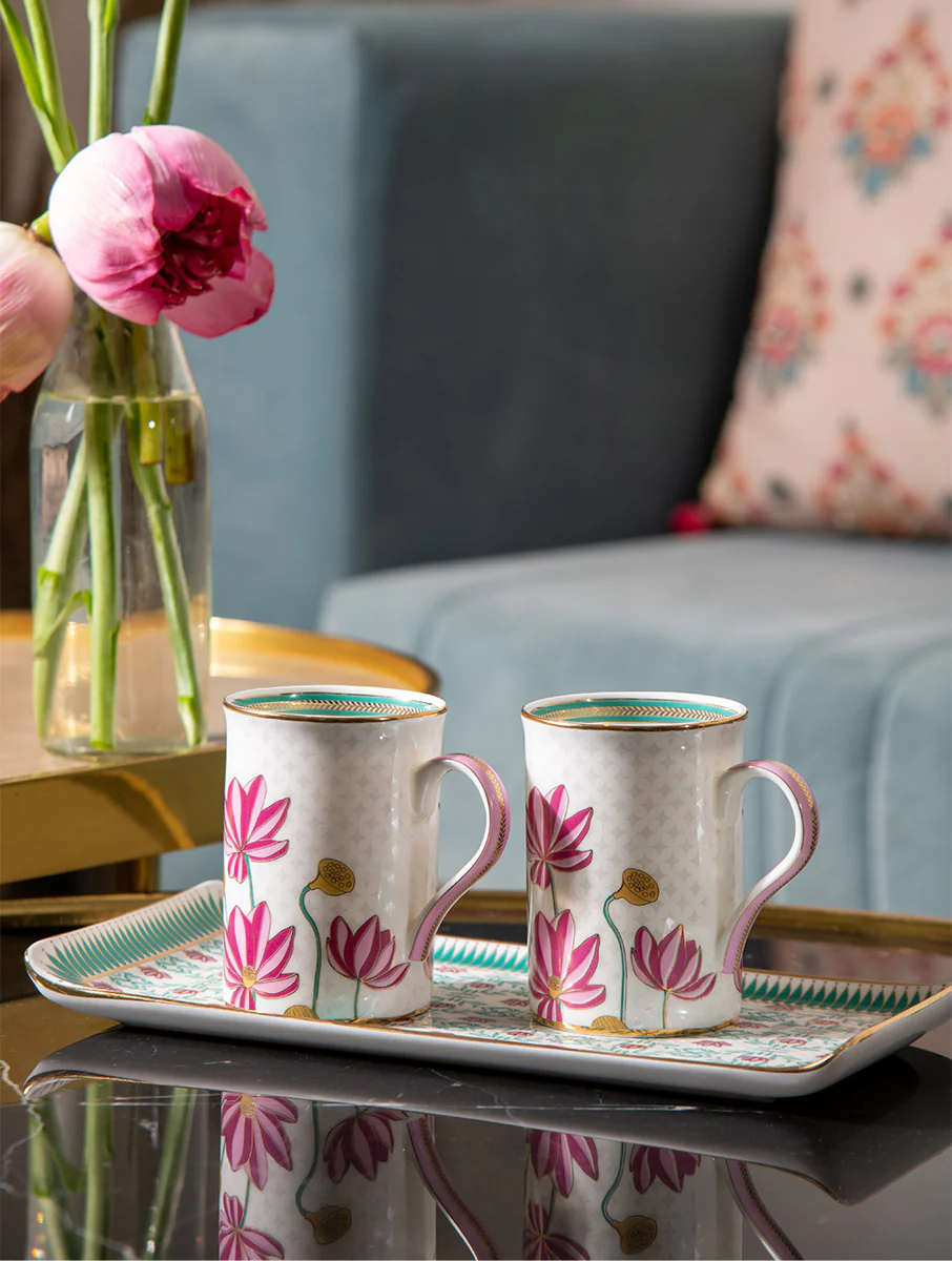 Kanwal Mugs & Platter Serveware Set - Set of 3