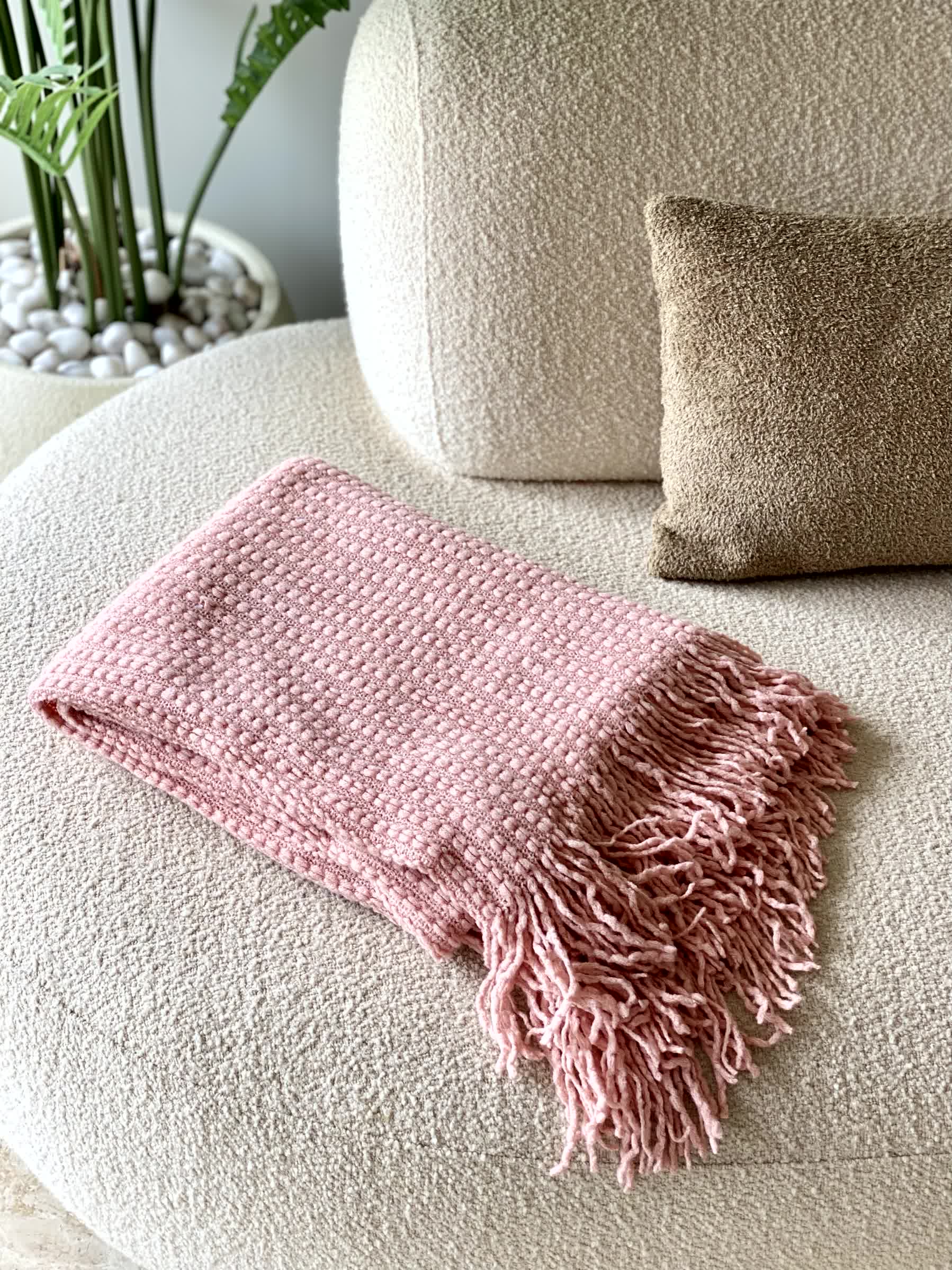 Knitted Cable Throw - Pink - Image 5