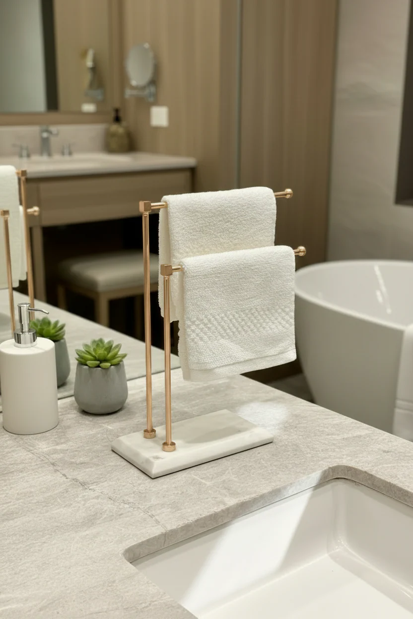 Melrose Hand Towel Stand - White & Rose Gold - Image 4
