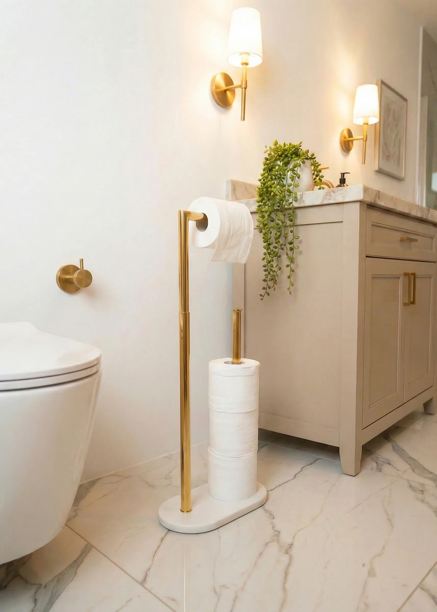 Melrose Toilet Roll Holder - White and Gold - Image 2