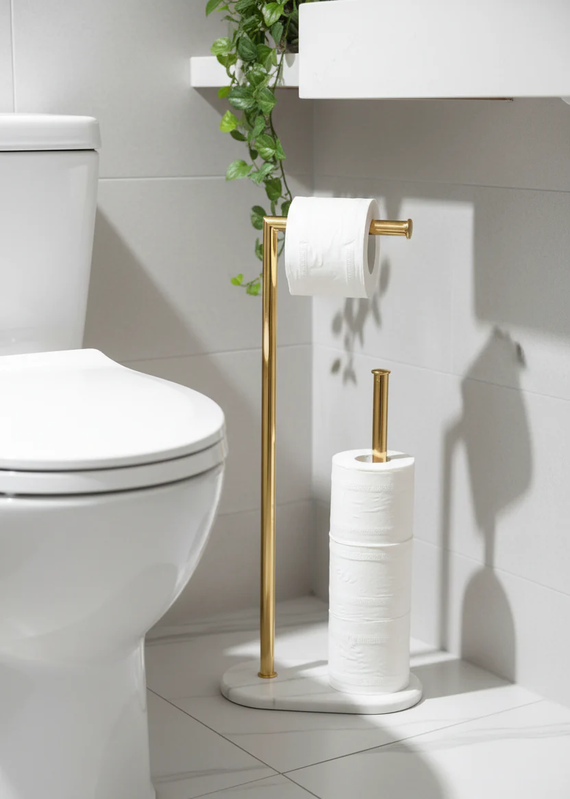 Melrose Toilet Roll Holder - White and Gold - Image 4