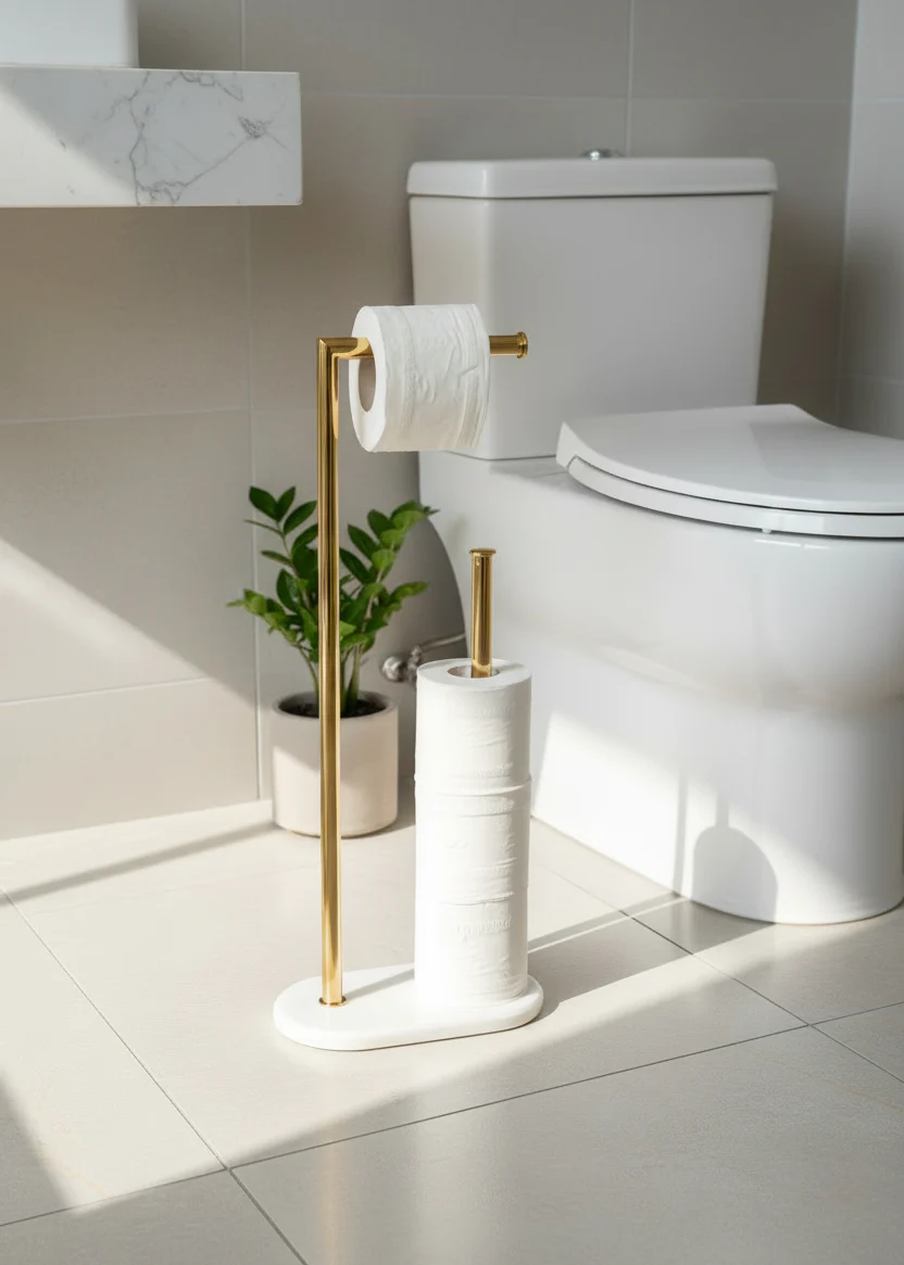 Melrose Toilet Roll Holder - White and Gold - Image 5