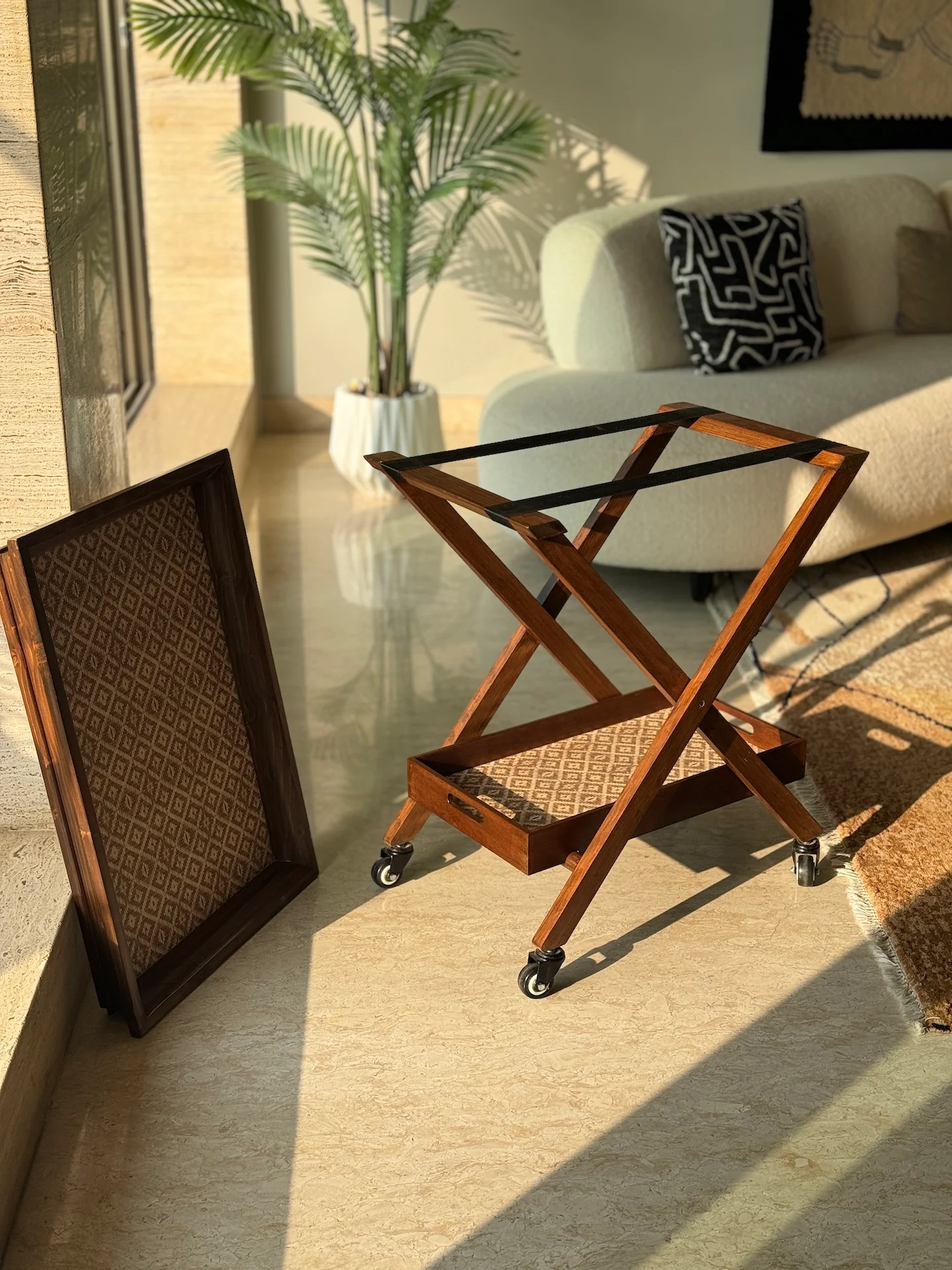 Mirage Brown Cane Butler Trolley - Image 4
