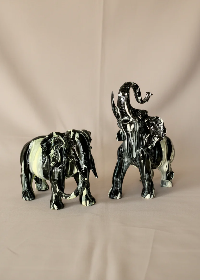 Monochrome Onyx Elephants - Set of 2 - Image 3
