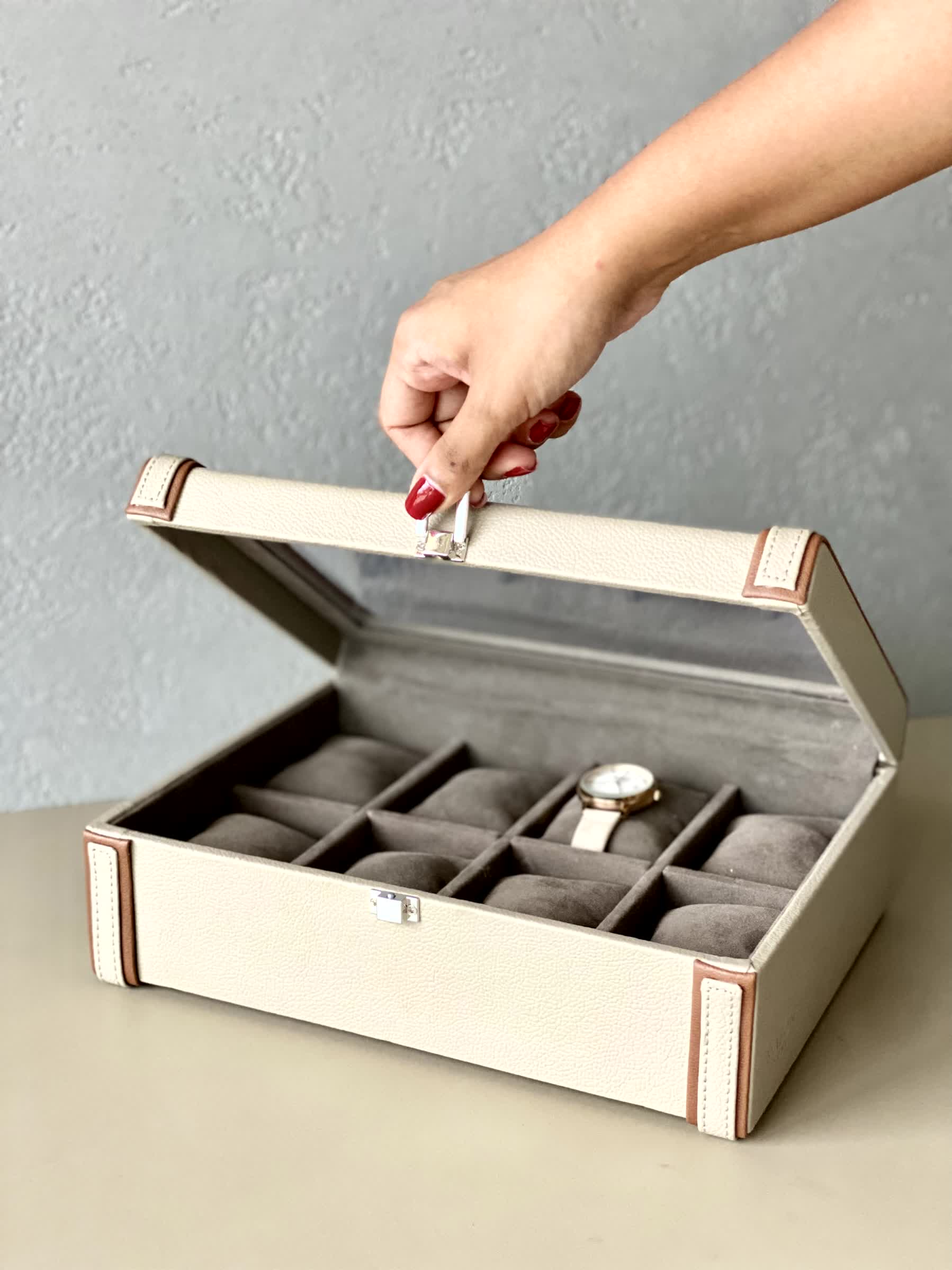 Naples Taupe Watch Box - 8 Slots - Image 4