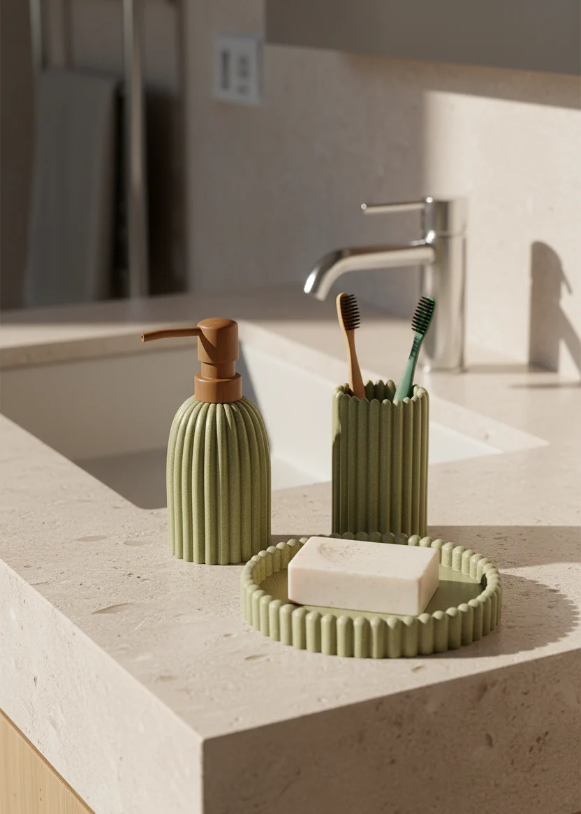 Terra Ribbed Bathroom Set - Set of 3 (Green) - Image 7
