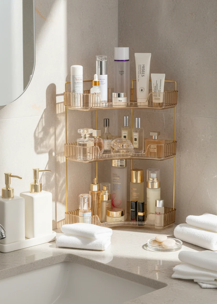 Three Tier Corner Cosmetic Storage Rack - Amber