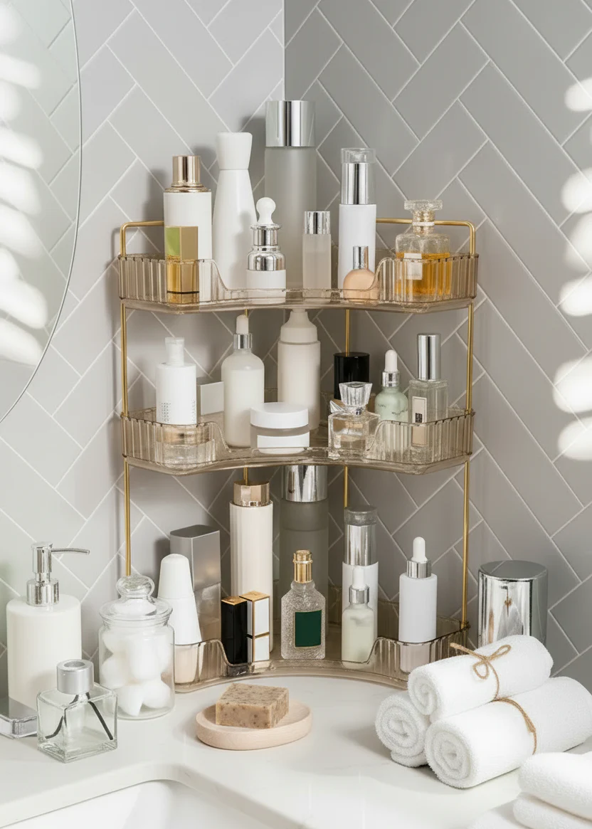 Three Tier Corner Cosmetic Storage Rack - Amber - Image 2