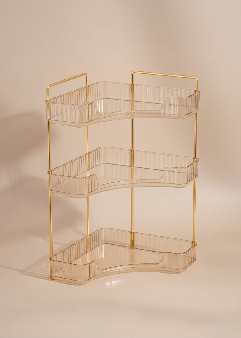 Three Tier Corner Cosmetic Storage Rack - Amber - Image 3