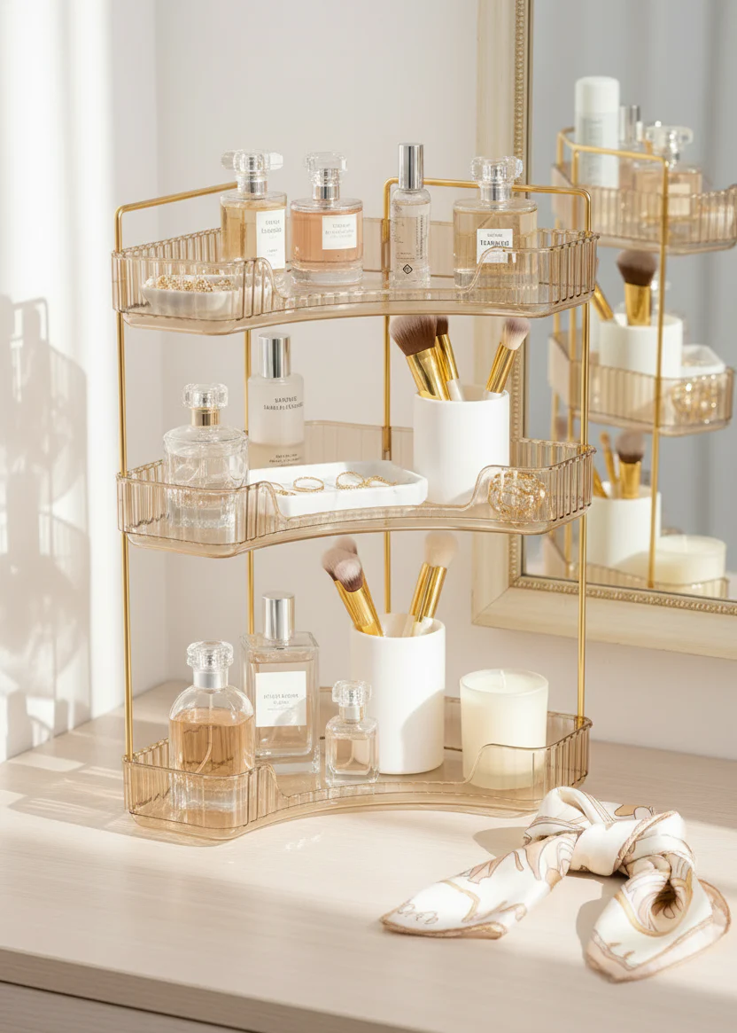 Three Tier Corner Cosmetic Storage Rack - Amber - Image 4