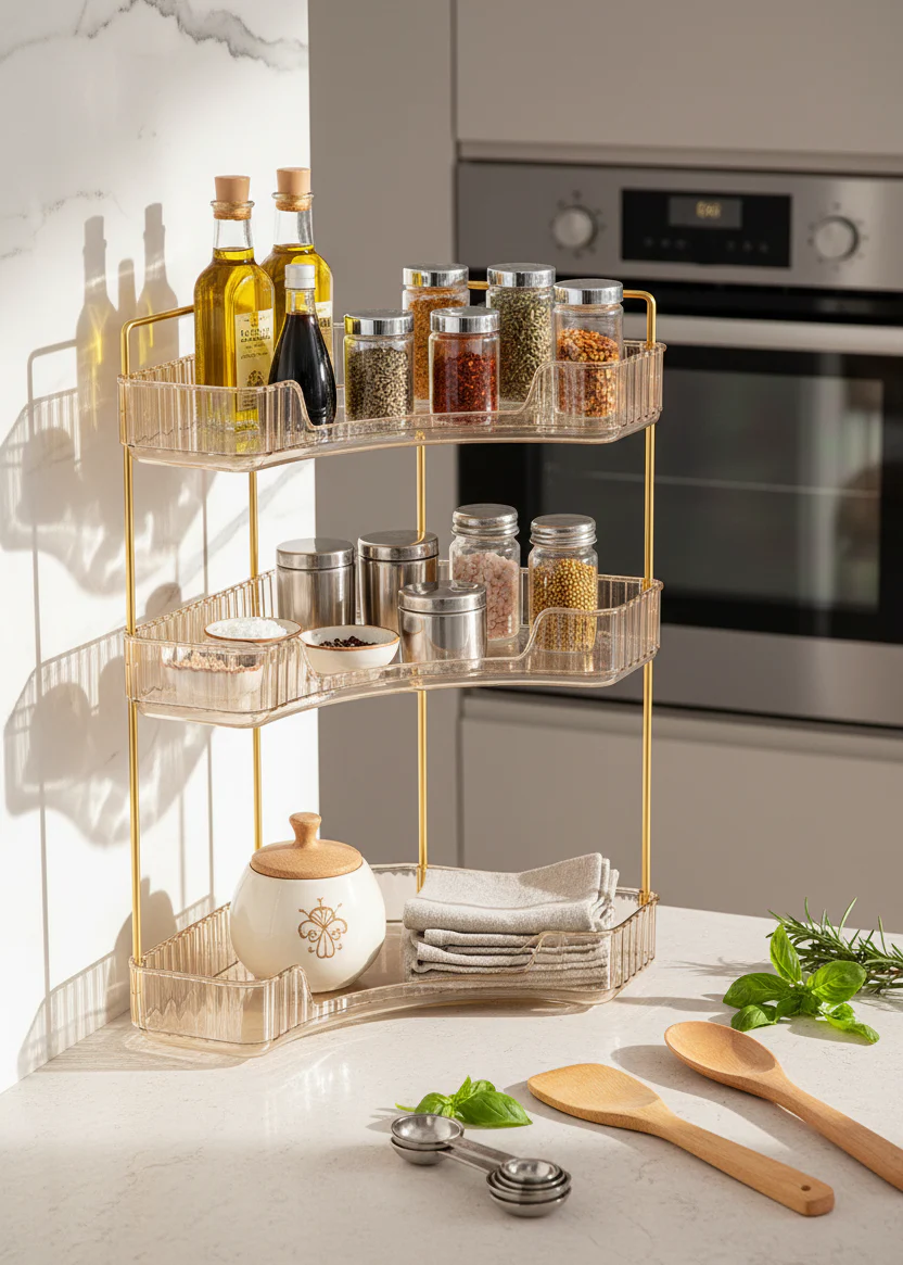 Three Tier Corner Cosmetic Storage Rack - Amber - Image 5