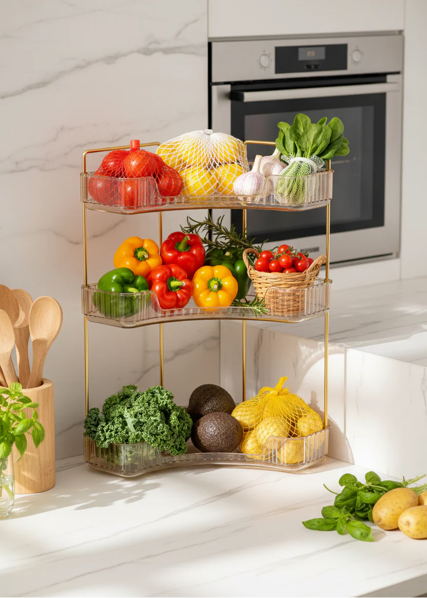Three Tier Corner Cosmetic Storage Rack - Amber - Image 7