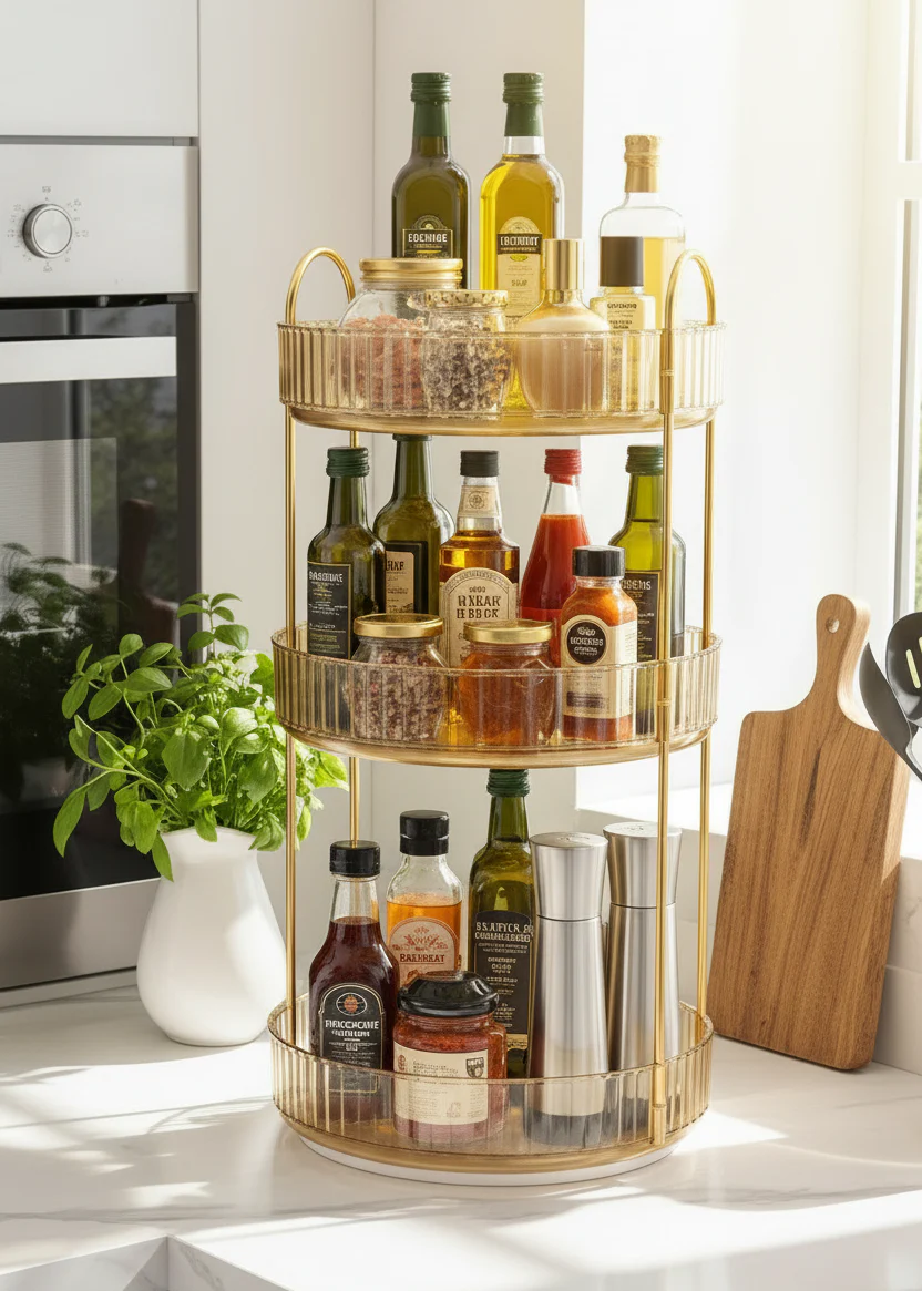 Three Tier Rotating Makeup Organiser - Amber - Image 5
