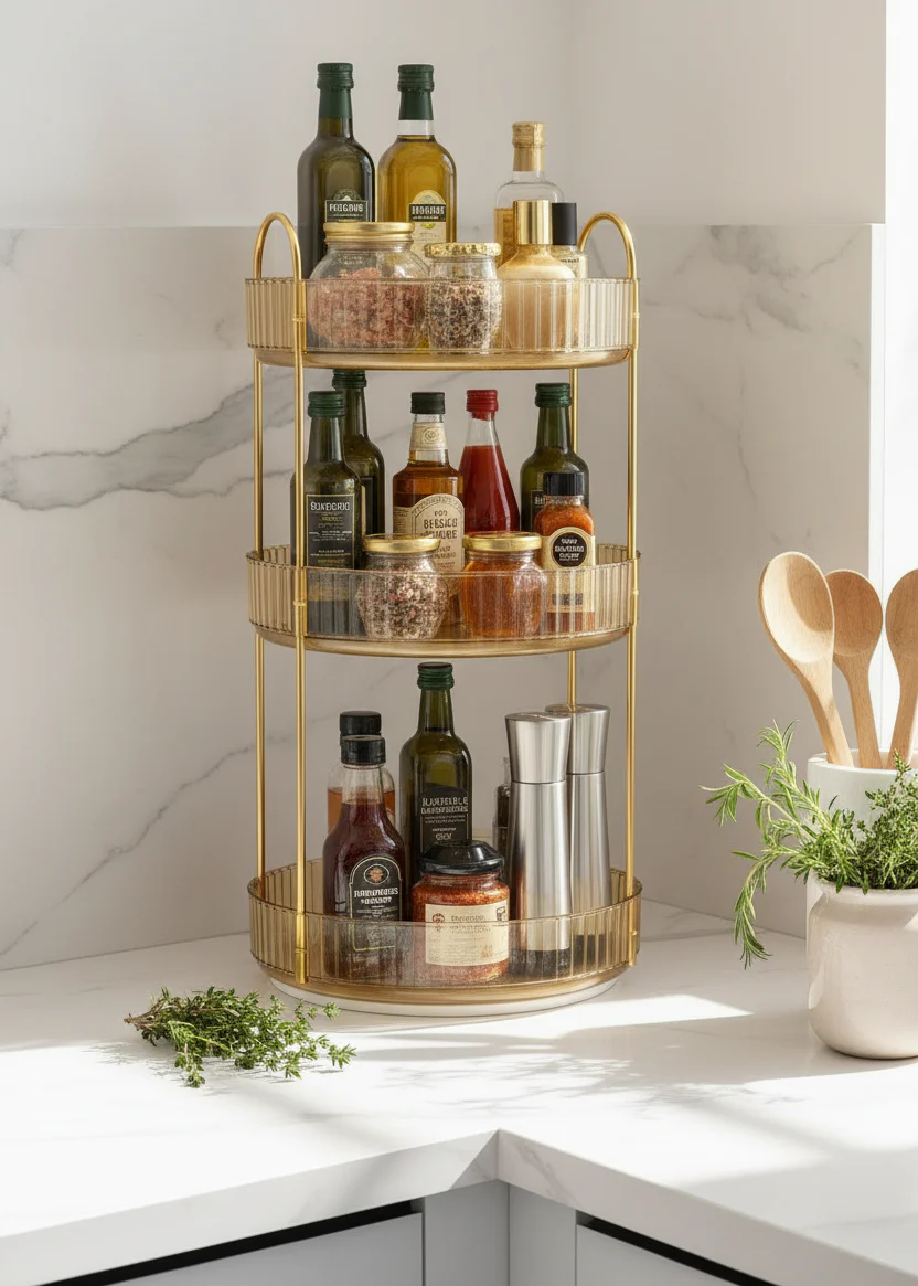 Three Tier Rotating Makeup Organiser - Amber - Image 7
