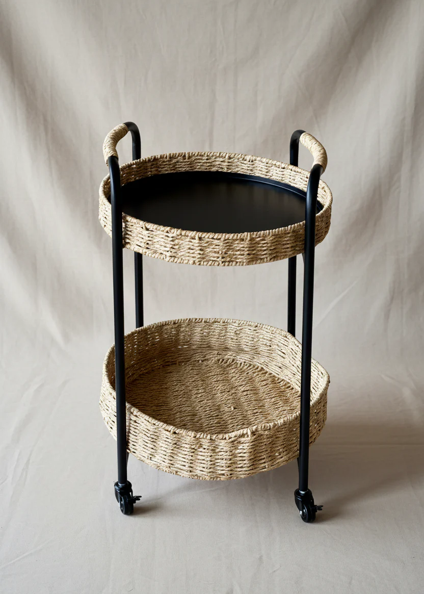 Two-Tier Rattan Trolley - Image 3