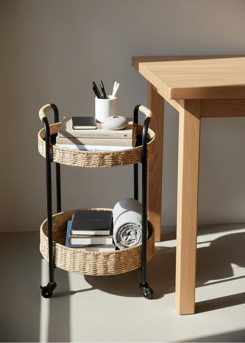 Two-Tier Rattan Trolley - Image 4