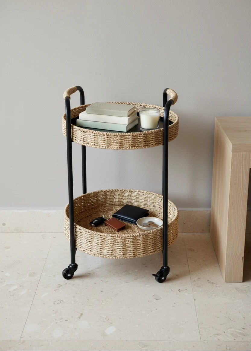 Two-Tier Rattan Trolley - Image 5