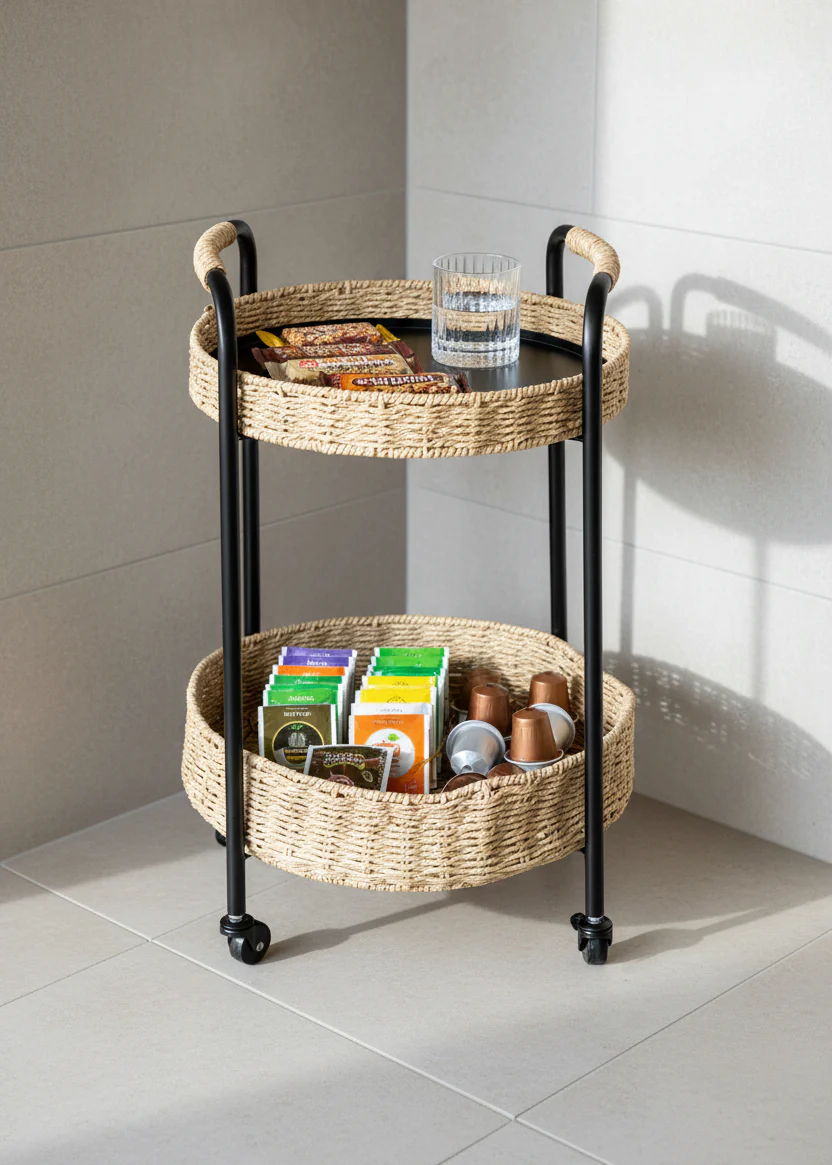 Two-Tier Rattan Trolley - Image 6