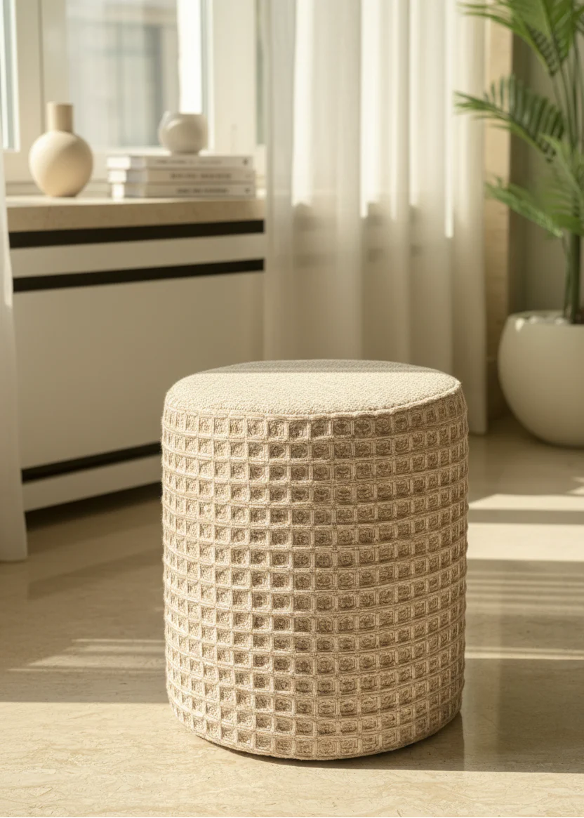 Wilson Waffle Pouffe - Beige - Image 5